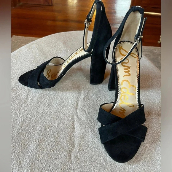 Sam Edelman Yancy Block Heel Ankle Strap Black Suede Shoes Size 10 - Picture 2 of 12